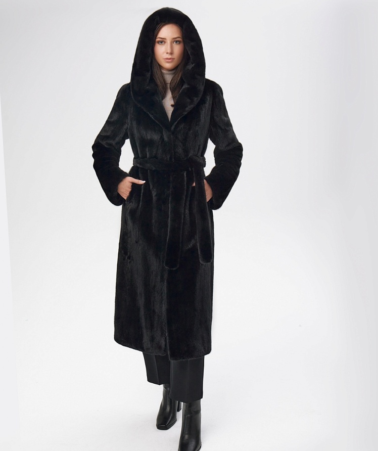 Французское пальто черное 120 см капюшон кобра