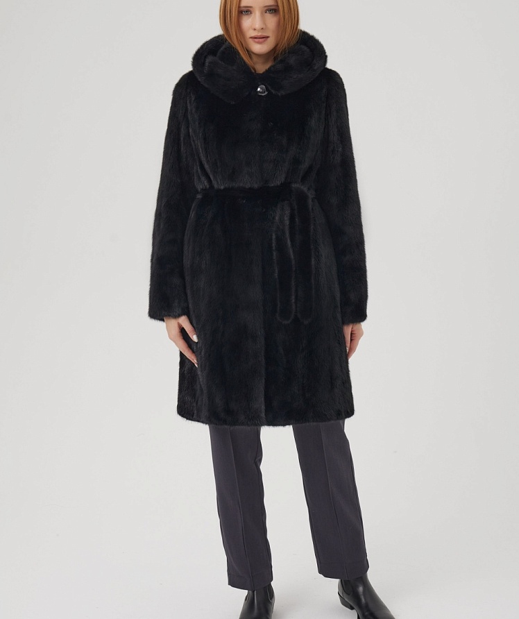 Французское пальто черное 100 см капюшон