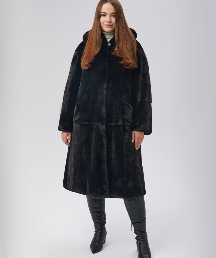 Пальто черное 110 см капюшон
