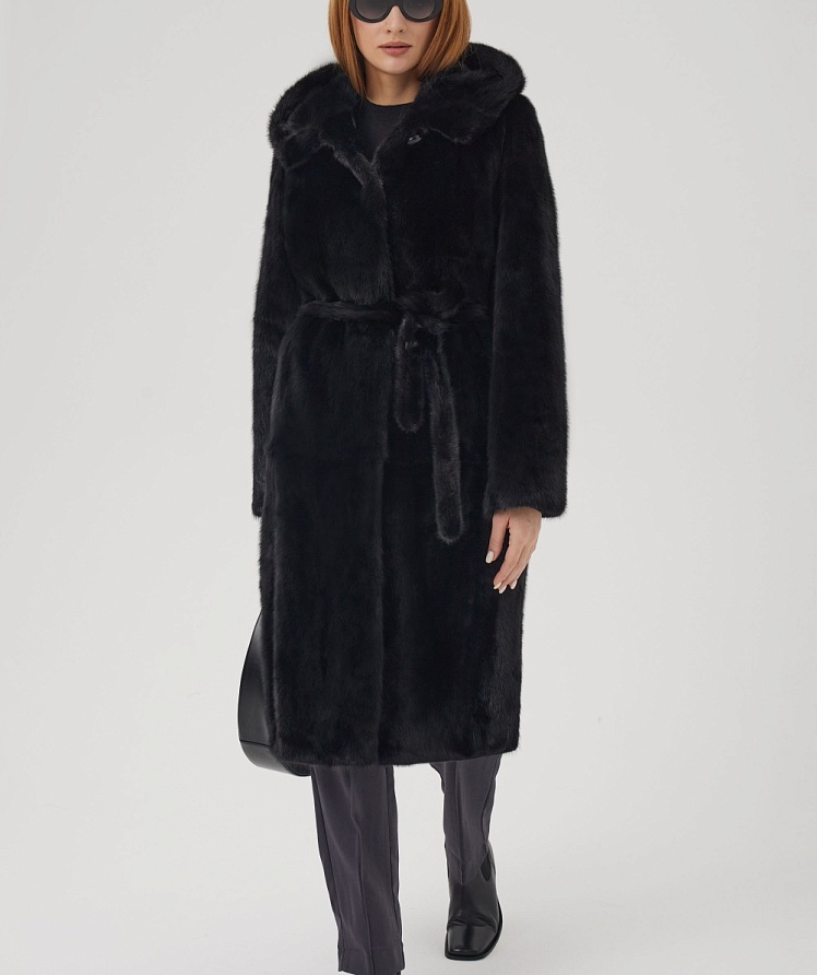 Французское пальто черное 110 см капюшон