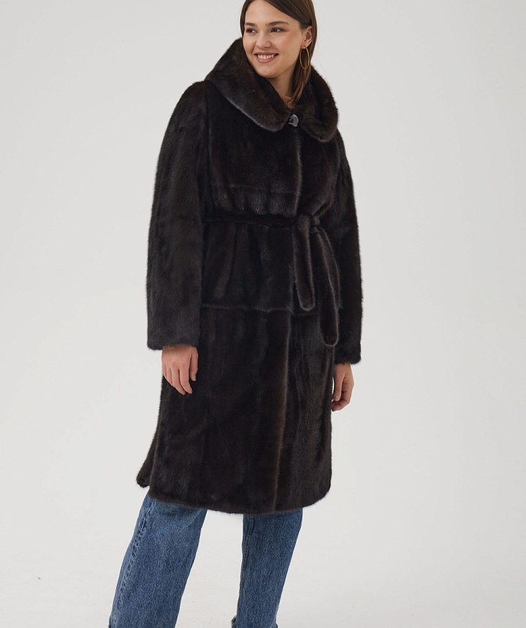 Французское пальто махагон 110 см капюшон