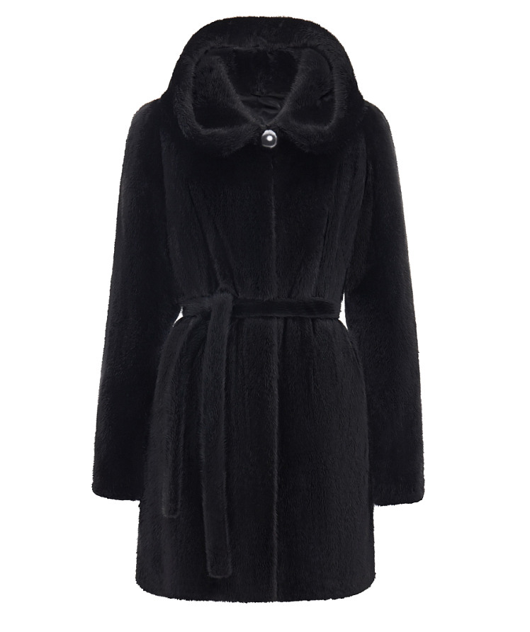 Французское пальто черное 90 см капюшон