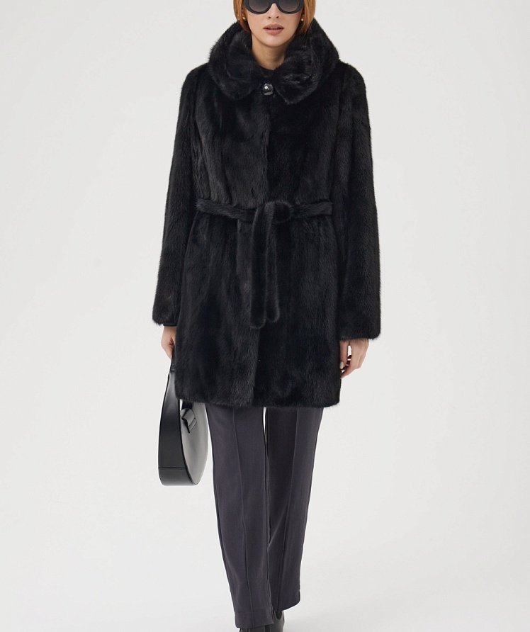 Французское пальто черное 90 см капюшон